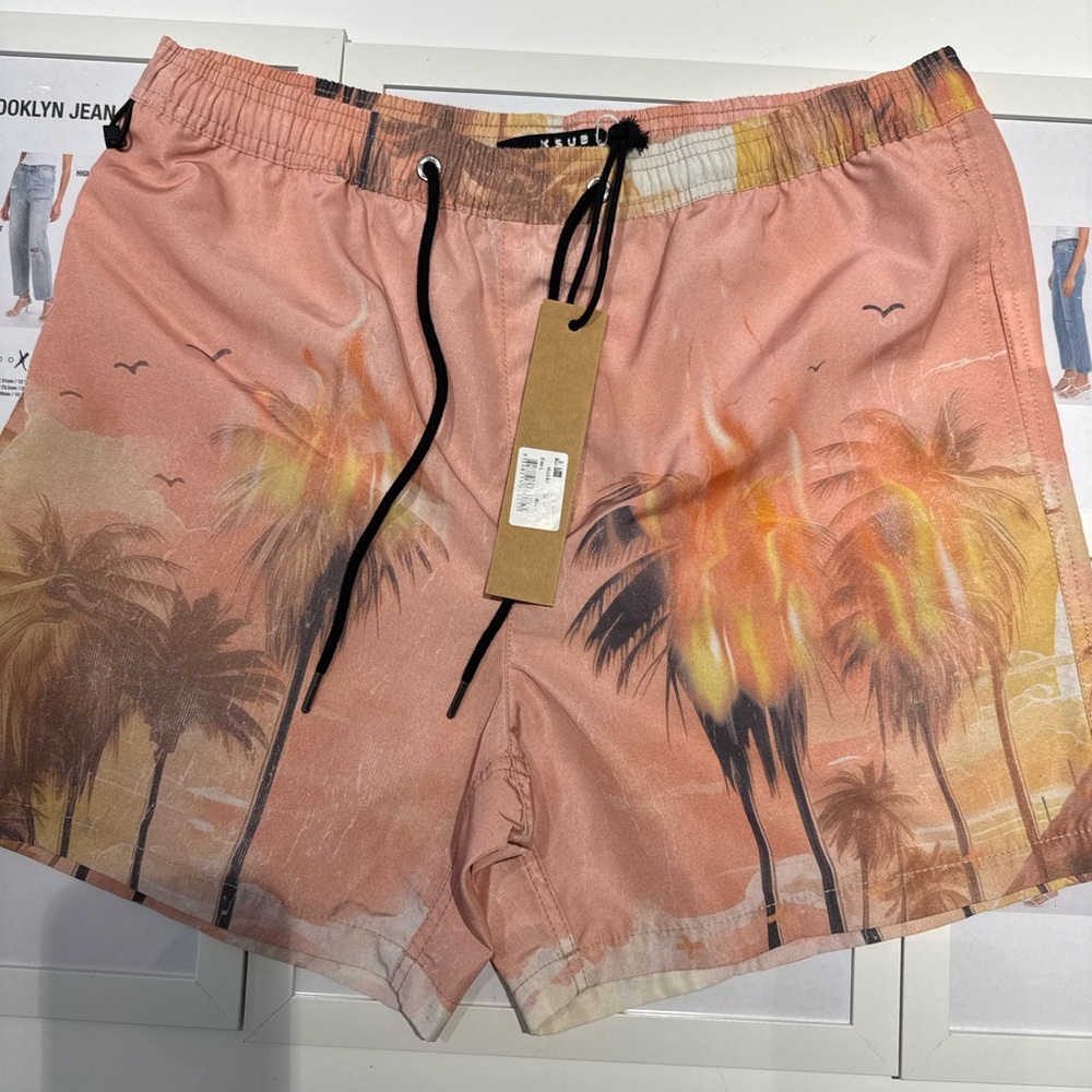 Ksubi Pink and Orange Hybrid Shorts with Tropical Design
